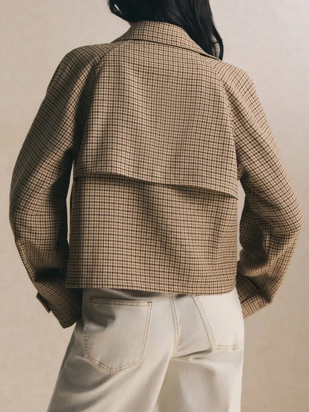 Coffee Brown Casual Women's French Plaid Elegant Short Trench Coat